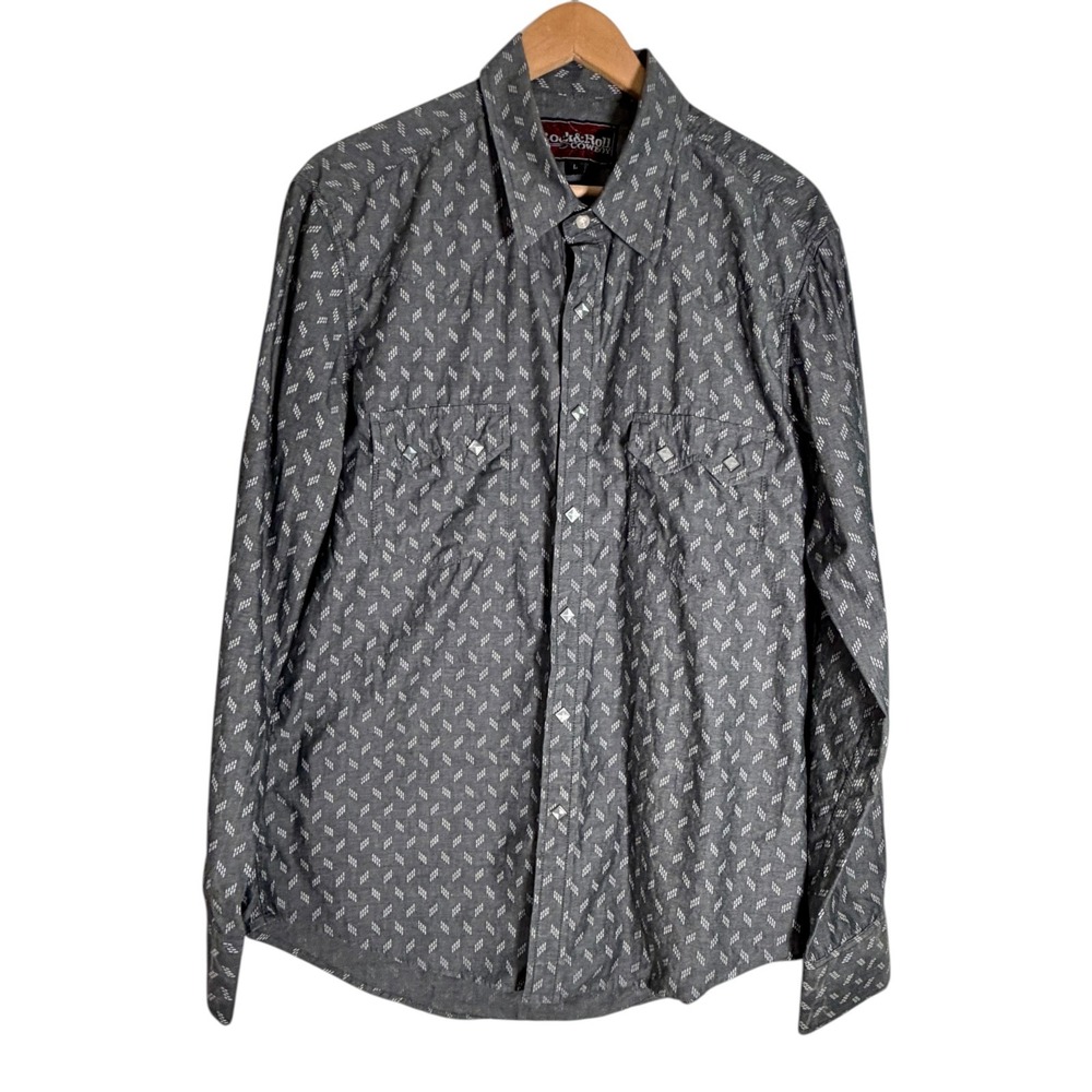 Rock And Roll Cowboy Western Men's‎ Long Sleeve Western Pearl Snap Shirt Large
